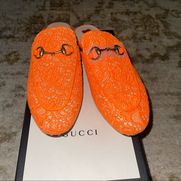 Gucci Orange Princeton floral lace backless loafer - Picture 15 of 15